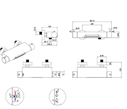 Wiesbaden Style badthermostaat Cascade watervaluitloop mat zwart