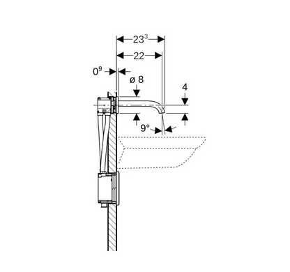 Geberit Piave wastafelkraan 22 cm voor wandmontage, netvoeding, voor inbouw-functiebox, met mengunit Chroom