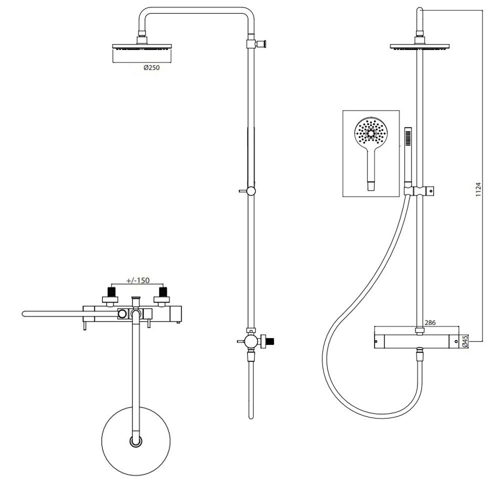 Procasa / Waterevolution Flow Douchecombinatie met Thermostaat en Regendouche 250 mm – Mat Wit