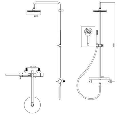 Procasa / Waterevolution Flow Douchecombinatie met Thermostaat en Regendouche 250 mm – Mat Wit