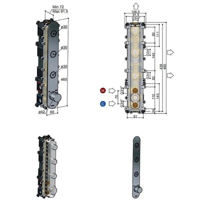 Hotbath Cobber complete inbouw Regendouche set met 3 Pushbuttons, 30 cm hoofddouche met wandbevestiging, Geborsteld nikkel