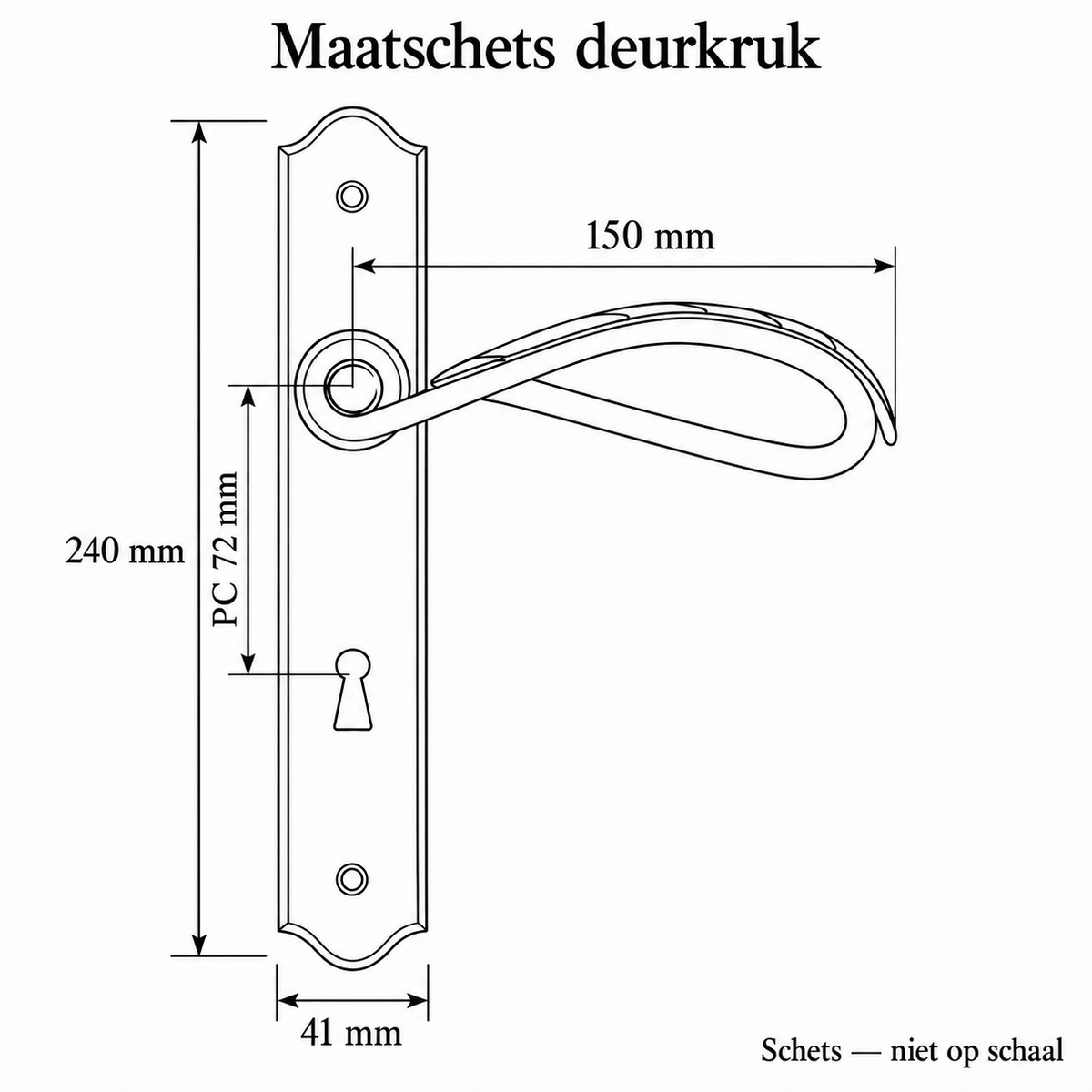 Rustieke smeedijzeren deurklink op schild – PC72 – Antiek grijs