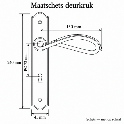 Rustieke smeedijzeren deurklink op schild – PC72 – Antiek grijs