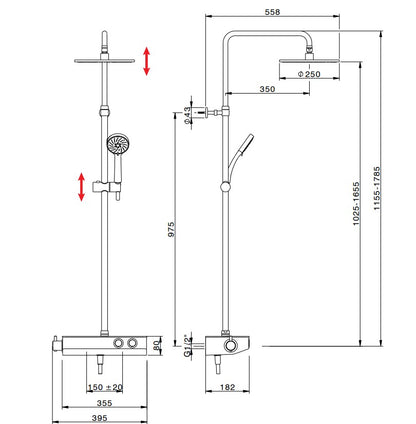 Huber Italia Contenital Push douchesysteem met thermostaat en planchet – chroom/wit