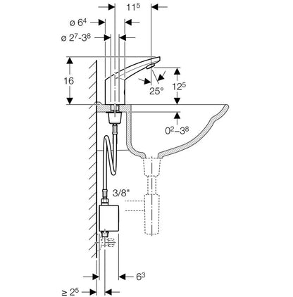 Geberit 185 infrarood elektronische wastafelkraan zonder menging, met generatorvoeding, chroom