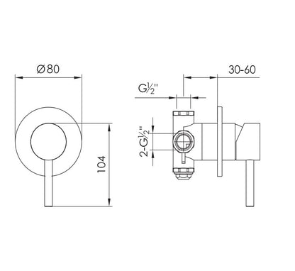 JEE-O Slimline Wand Mengkraan Mixer, klein rozet, Geborsteld RVS