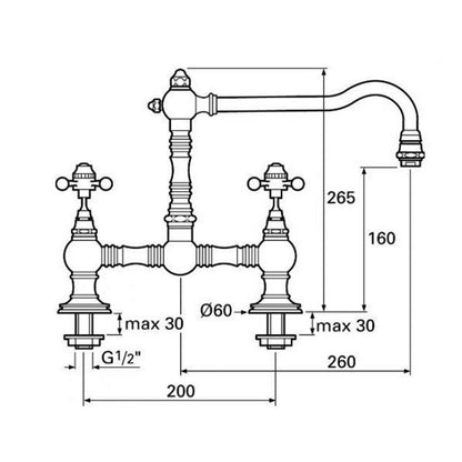 Venlo Culinair 1000 nostalisch 2-gats keukenmengkraan, Chroom
