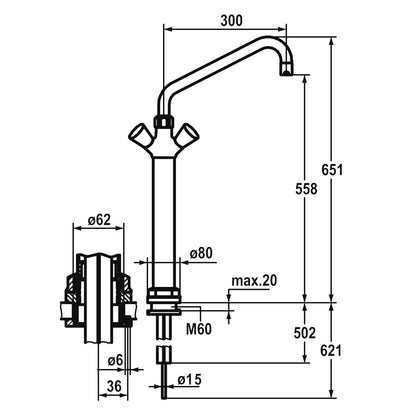 KWC GASTRO A300 2-greeps professionele verhoogd grootkeuken mengkraan