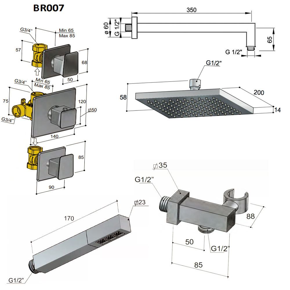 Hotbath Bro BR007 inbouw thermostaat doucheset met twee stopkranen chroom