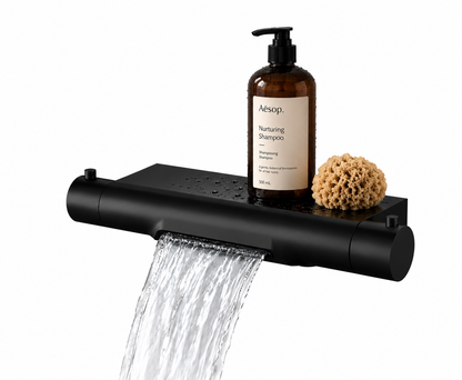 Regn thermostatisch badkraan met waterval en planchet mat zwart