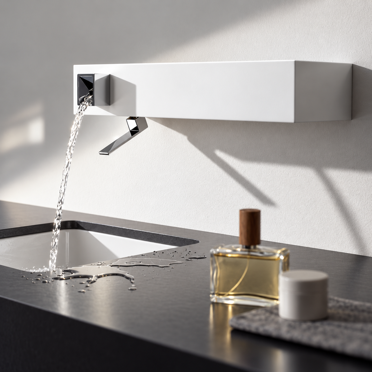 Dornbracht Elemental Spa IAM 1-greeps Design wastafel wandmengkraan met Corian Wit Behuizing
