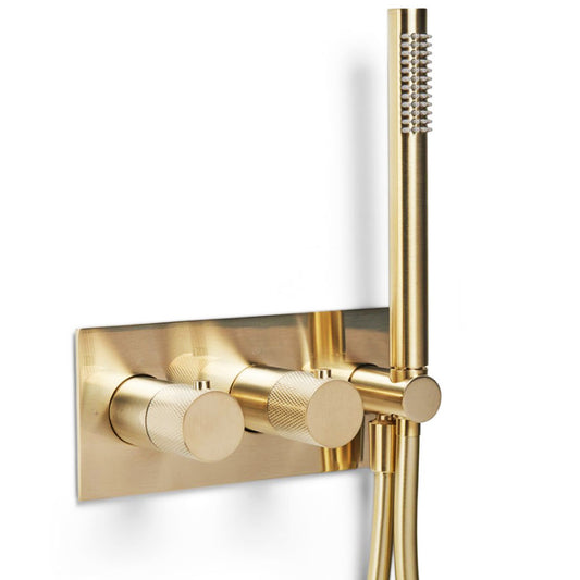 Blue Label Brondby facet inbouw douchethermostaat met 2 uitgangen, geborsteld goud PVD