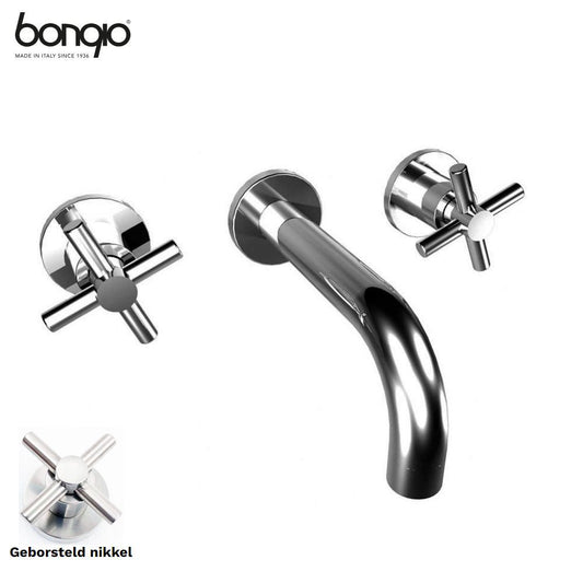 Bongio T-Cross 3 gats inbouw wandmengkraan uitloop 220 mm geborsteld nikkel