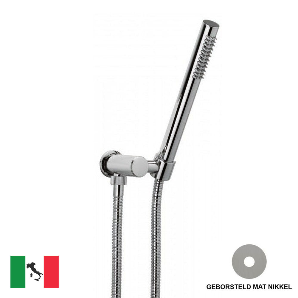 Bongio Round Wellness Duplex handdouche set met doucheslang en wanduitlaat, geborsteld mat nikkel