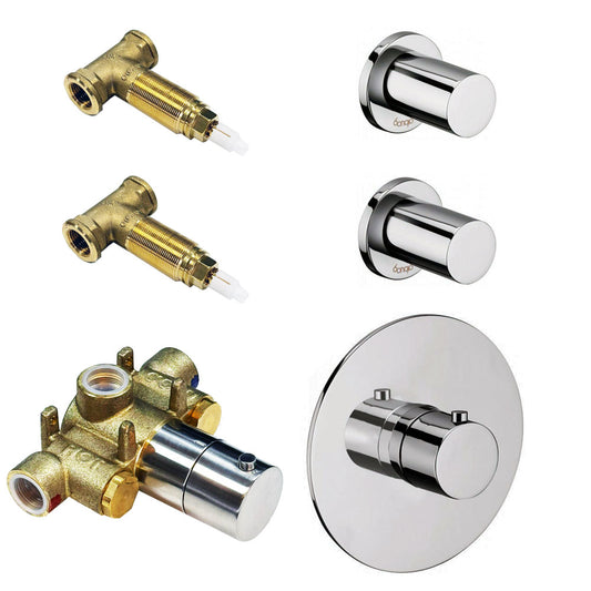 Bongio Squadra, Aqua inbouw centraal thermostaatkraan incl. twee inbouw stopkranen, Geborsteld mat nikkel