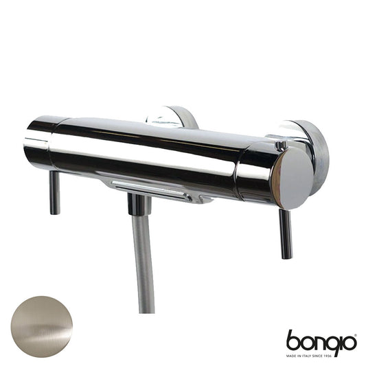 Bongio Squadra badthermostaatkraan met waterval, cascada uitloop en omstel, geborsteld mat nikkel