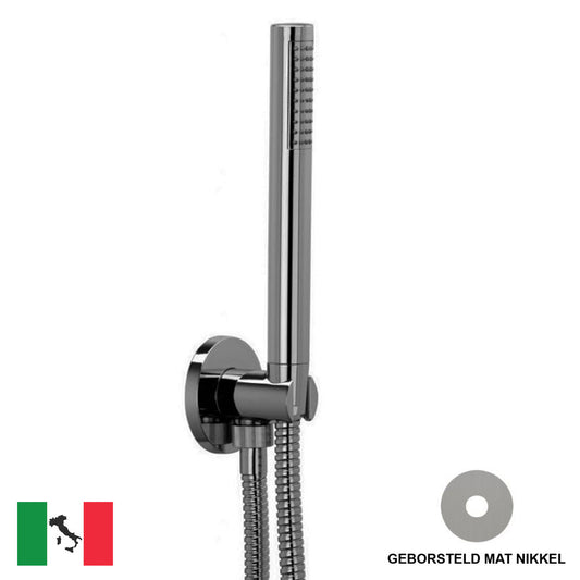 Bongio Squadra handdouche set met watertoevoer, geborsteld mat nikkel