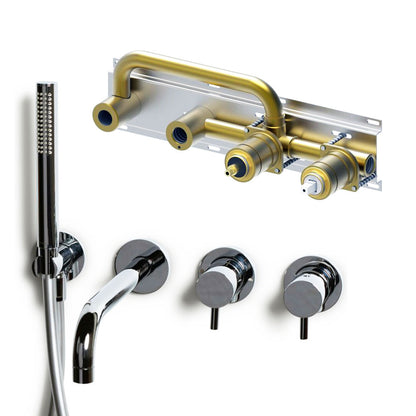 Bongio Squadra inbouw wand badmengkraan 22cm uitloop incl. handdoucheset en 2-weg omstel