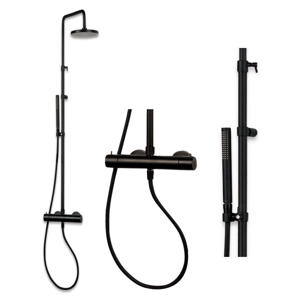 Bongio Squadra regendouche met thermostaat, hoofddouche 20cm en handdouche mat zwart