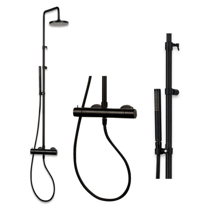 Bongio Squadra regendouche met thermostaat, hoofddouche 20cm en handdouche mat zwart