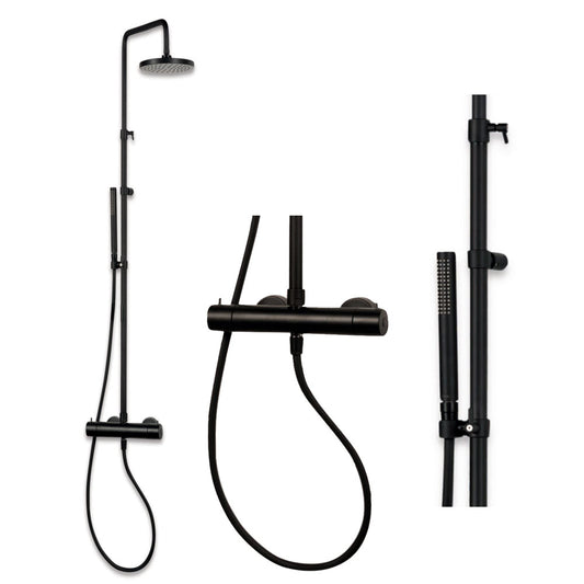 Bongio Squadra regendouche met thermostaat, hoofddouche 20cm en handdouche mat zwart