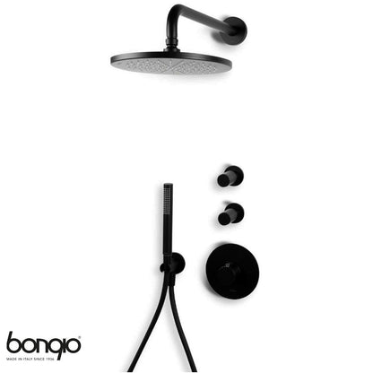 Bongio Squadra set inbouw thermostaatkraan incl. twee inbouw stopkranen hoofddouche 22,2cm, douchearm 35cm en handdoucheset, mat zwart