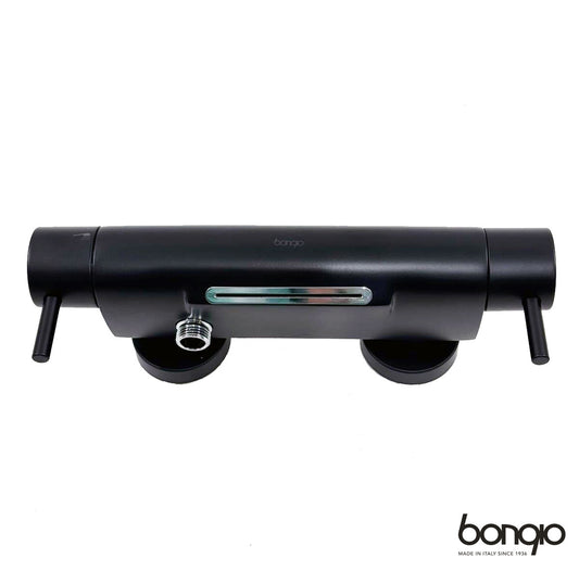 Bongio Squadra badthermostaatkraan met waterval, cascada uitloop en omstel, mat zwart