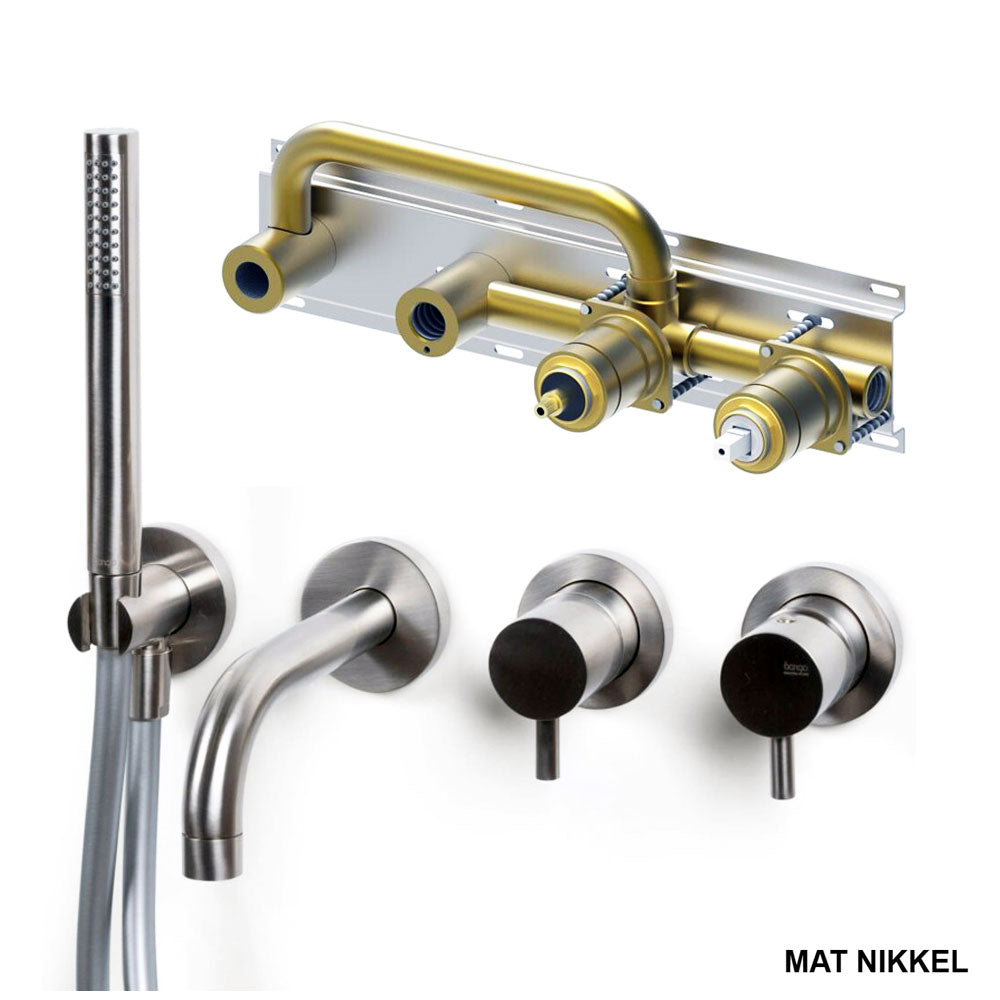 Bongio Squadra inbouw wand badmengkraan 22cm uitloop incl. handdoucheset en 2-weg omstel