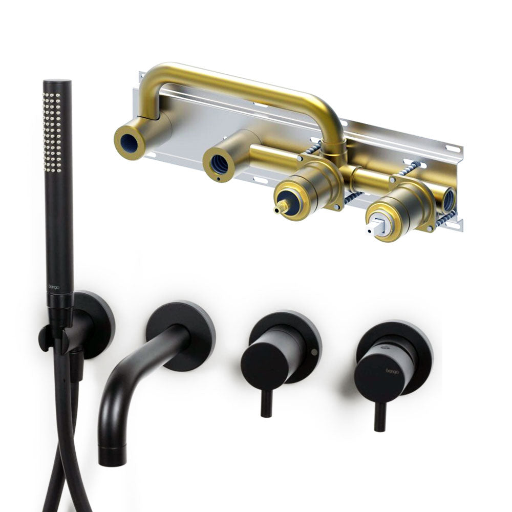 Bongio Squadra inbouw wand badmengkraan 22cm uitloop incl. handdoucheset en 2-weg omstel