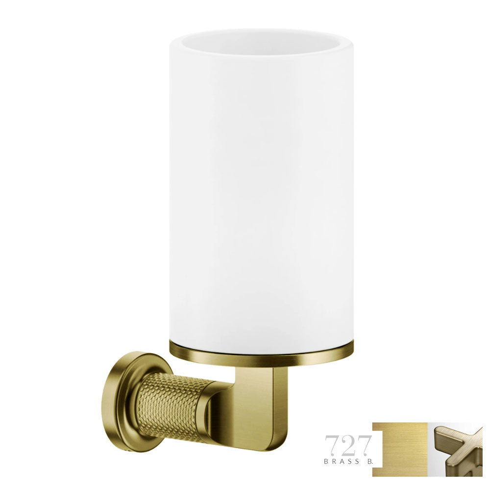 Gessi Inciso wandgemonteerde houder met vaste beker wit, geborsteld messing PVD