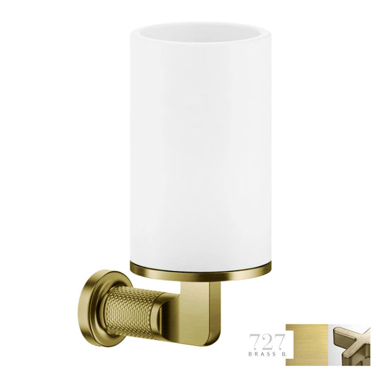 Gessi Inciso wandgemonteerde houder met vaste beker wit, geborsteld messing PVD