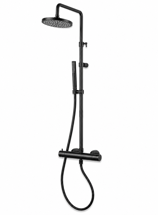 Bongio Squadra regendouche met thermostaat, hoofddouche 20cm en handdouche mat zwart