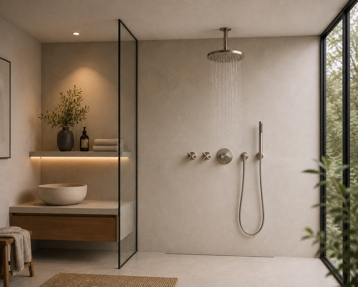 **Dornbracht Tara XTool Inbouwthermostaat Doucheset met Plafondhoofddouche Ø 220 mm – Platina Mat