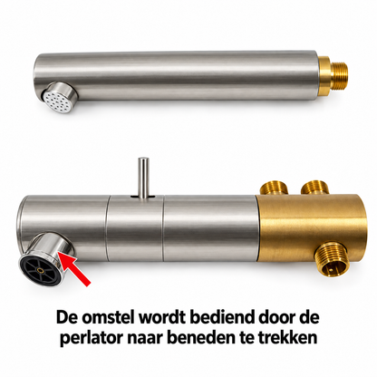 Supergrif D38 Exclusieve design inbouw bad en douche met vaste hoofddouche in geborsteld nikkel