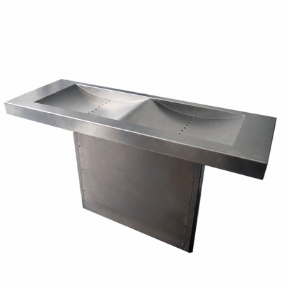 Unieke RVS dubbele design wastafel – vrijstaand op RVS voet