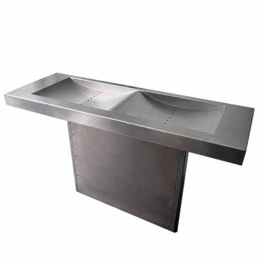 Unieke RVS dubbele design wastafel – vrijstaand op RVS voet