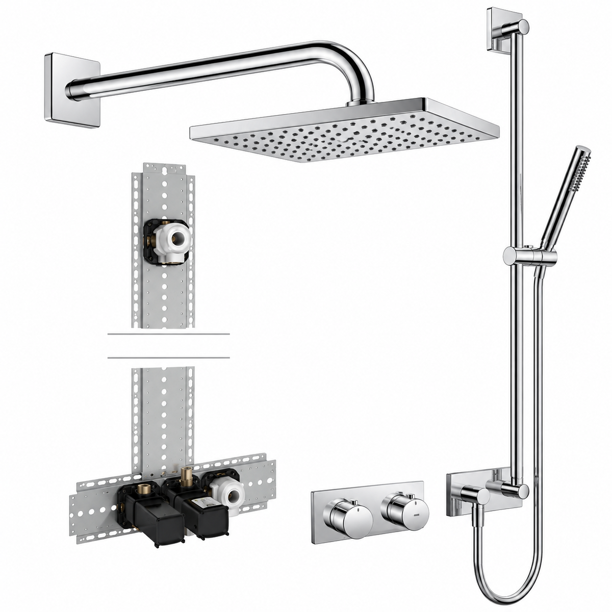 Hansa matrix thermostaat inbouw doucheset, met Viva hoofddouche Ø250 mm met glijstangset, chroom