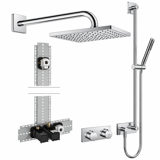 Hansa matrix thermostaat inbouw doucheset, met Viva hoofddouche Ø250 mm met glijstangset, chroom