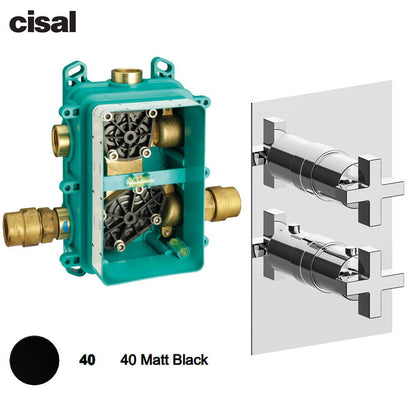 Cisal Barcelona inbouwthermostaat 2-weg afbouwdeel + inbouwdeel mat zwart