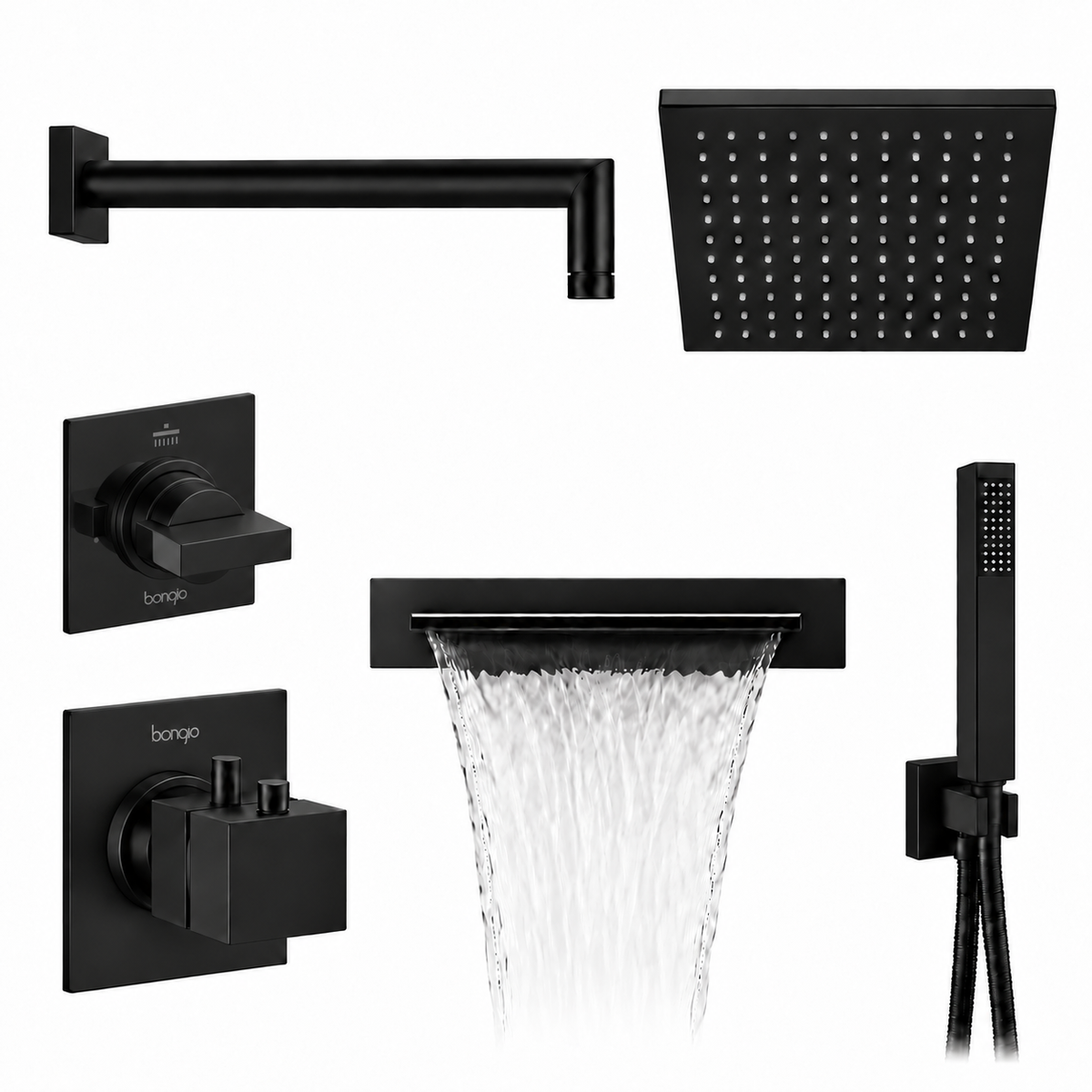 Bongio Project Line Wellness inbouw thermostaat doucheset 3-weg hoofddouche met waterval/cascade, mat zwart
