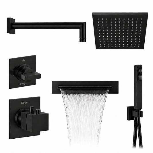 Bongio Project Line Wellness inbouw thermostaat doucheset 3-weg hoofddouche met waterval/cascade, mat zwart