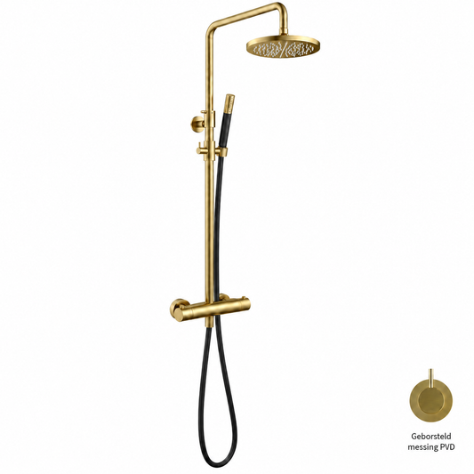 Hotbath Cobber SDS9BBP thermostatische regendoucheset met Ø 20 cm hoofddouche – Geborsteld Messing PVD