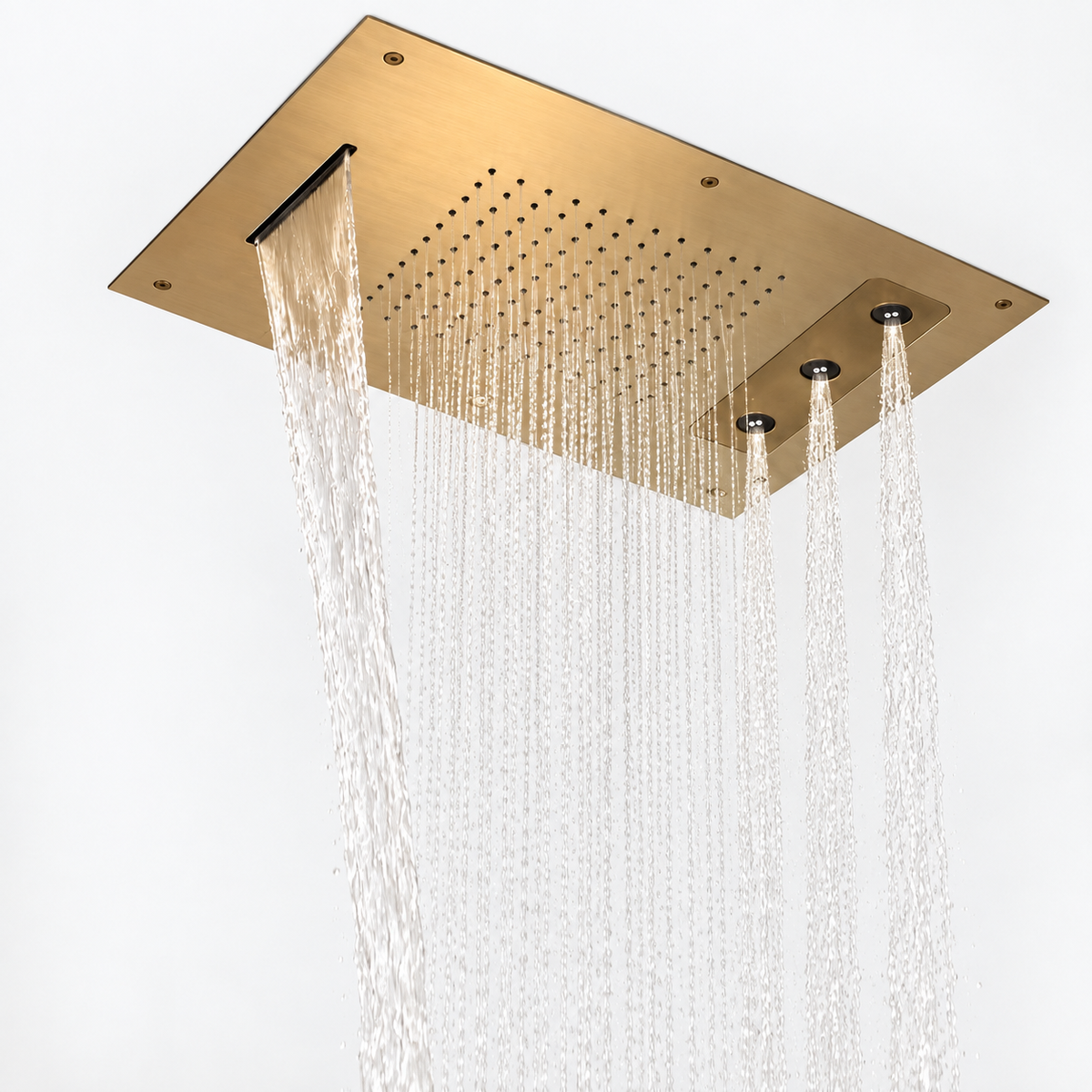 Hotbath Mate Temptation Spin plafond regendouche rechthoekig 630x480 drievoudige straal geborsteld koper PVD
