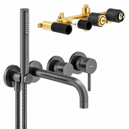 Nobili Well wand inbouw badmengkraan met automatische omstelinrichting, London Grey (gun metal)
