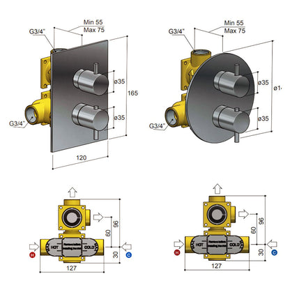Hotbath Douchethermostaat Inbouwdeel met 2-weg Omstel – Geschikt voor Laddy Afbouwdelen – Chroom