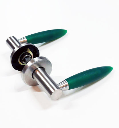 Design deurklinken – RVS met groen PVC handgreep