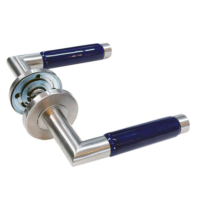 Design deurklinken – RVS met blauw porseleinen handgreep