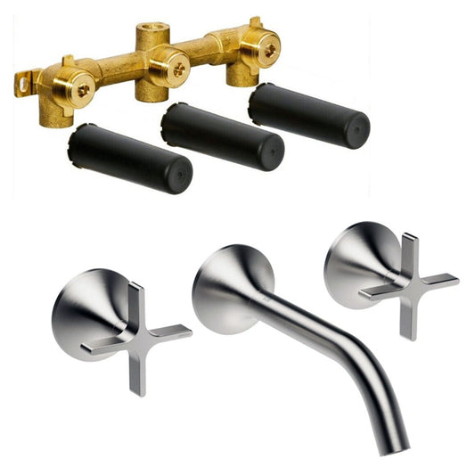 Dornbracht Vaia tweegreeps 3-gats wandmengkraan sprong 190 mm, Platina Mat