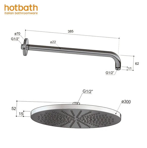 Hotbath Cobber complete inbouw Regendouche set met 3 Pushbuttons, 30 cm hoofddouche met wandbevestiging, Geborsteld nikkel