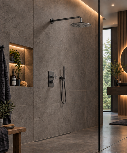 Gessi Incisso X design inbouw douchthermostaatset met 30 cm regendouche met wandbevestiging 2-weg Black Metal Brushes PVD